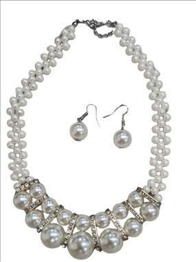 Bridal Imitation Pearl and Rhinestone Jewelry Set, which includes a multi-strand